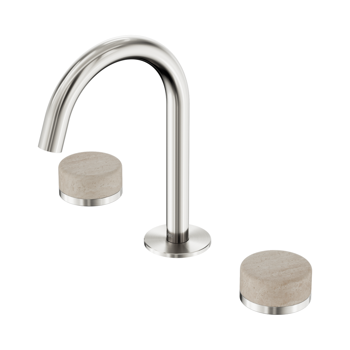 An image of Nero Tapware's Serenity Basin Set Arc Spout With Rome Travertine Handle Brushed Nickel