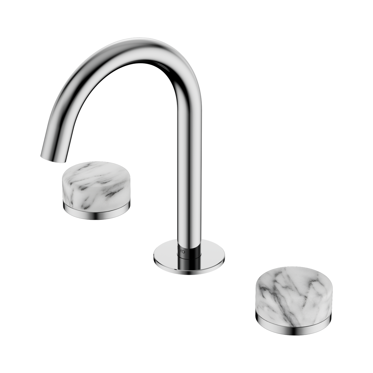 An image of Nero Tapware's Serenity Basin Set Arc Spout With Arabescato Corchia Handle Chrome