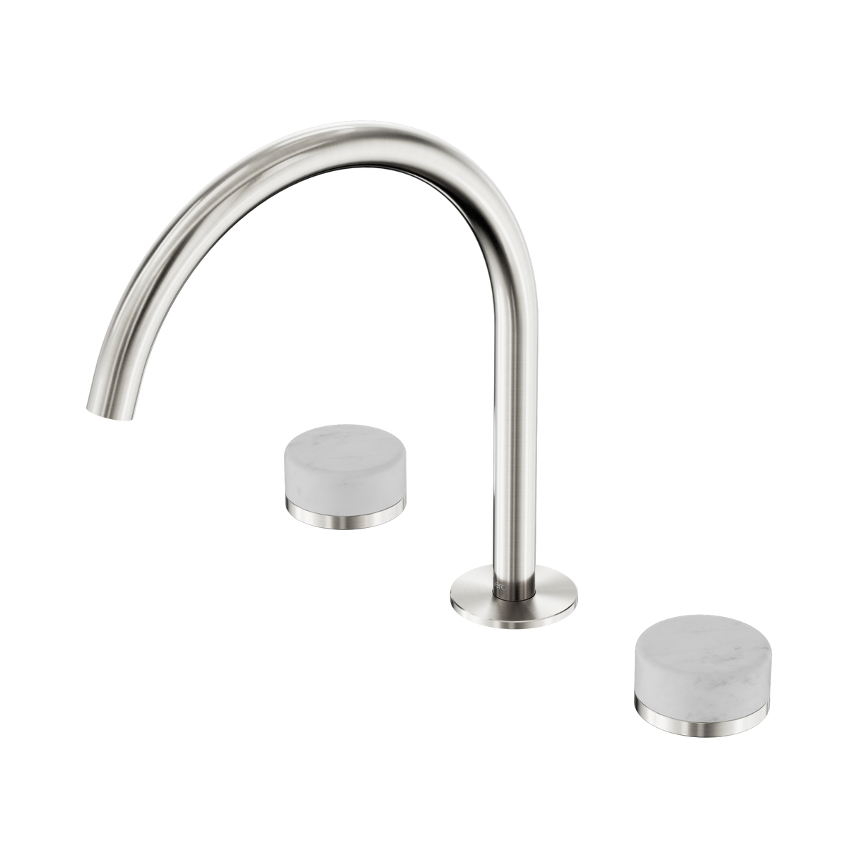 An image of Nero Tapware's Serenity Bath/Kitchen Set Arc Spout With Carrara Handle Brushed Nickel
