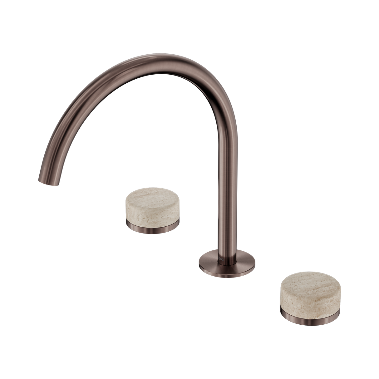 An image of Nero Tapware's Serenity Bath/Kitchen Set Arc Spout With Rome Travertine Handle Brushed Bronze
