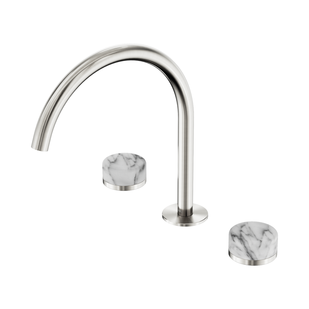An image of Nero Tapware's Serenity Bath/Kitchen Set Arc Spout With Arabescato Corchia Handle Brushed Nickel