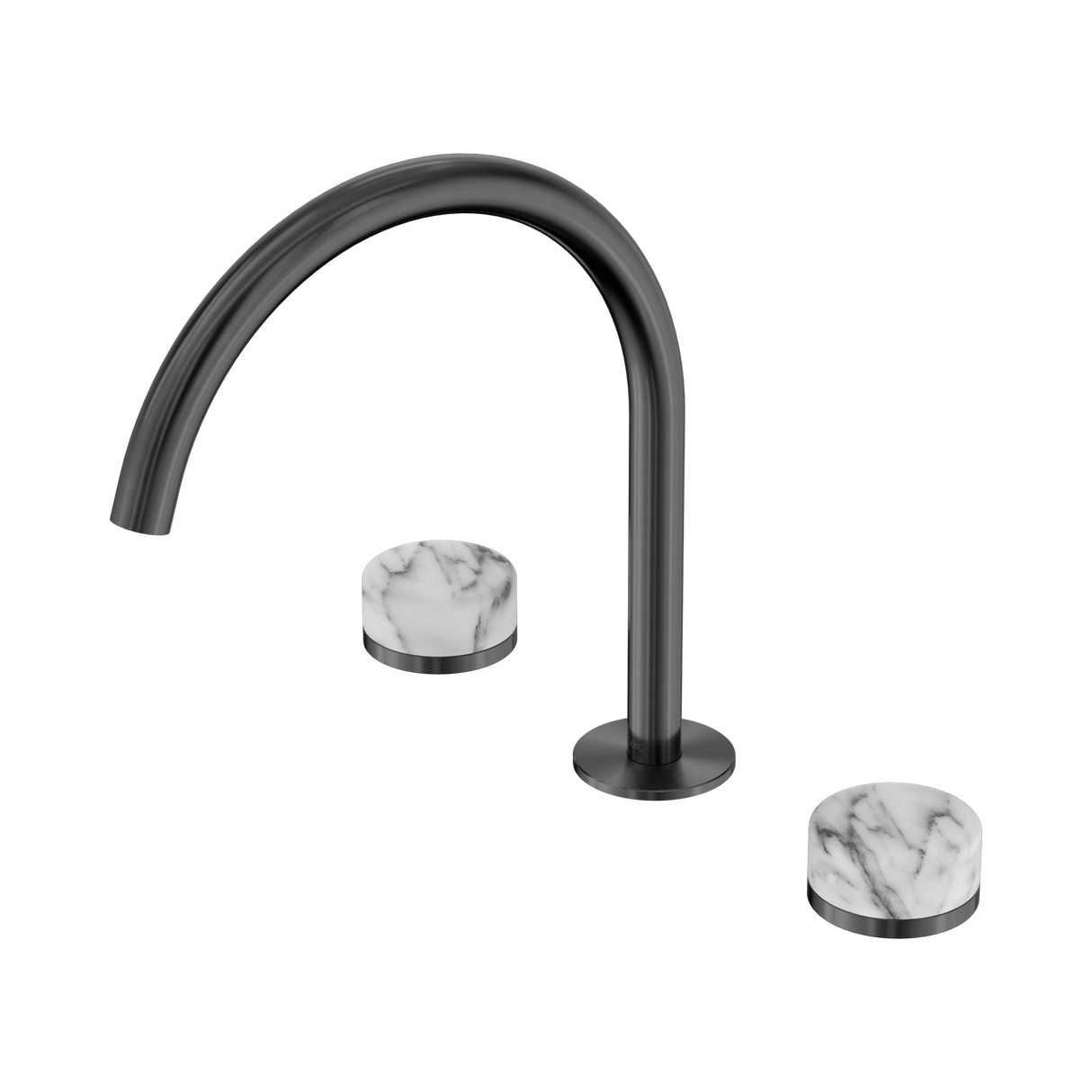 An image of Nero Tapware's Serenity Bath/Kitchen Set Arc Spout With Arabescato Corchia Handle Gun Metal