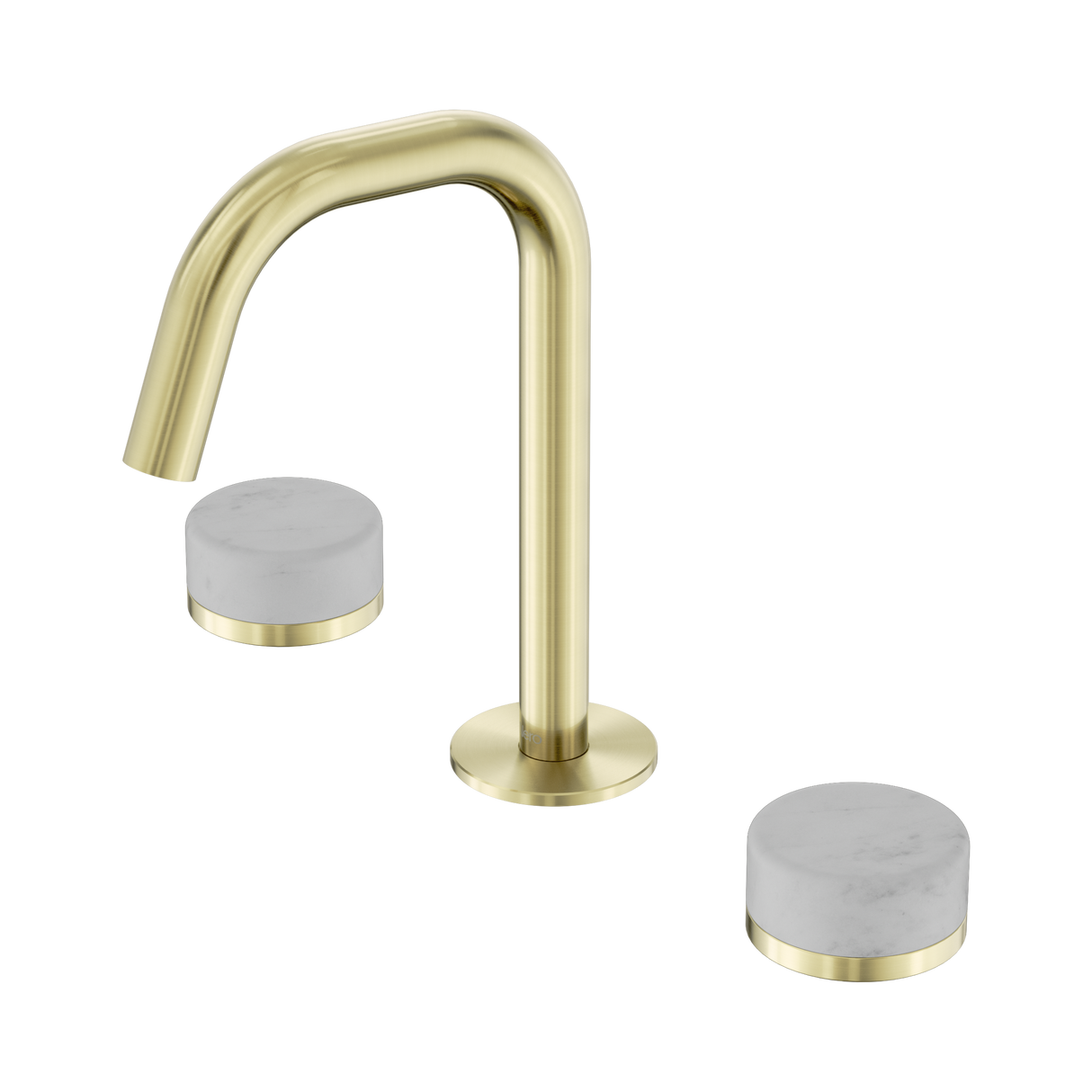 An image of Nero Tapware's Serenity Basin Set Edge Spout With Carrara Handle Brushed Gold