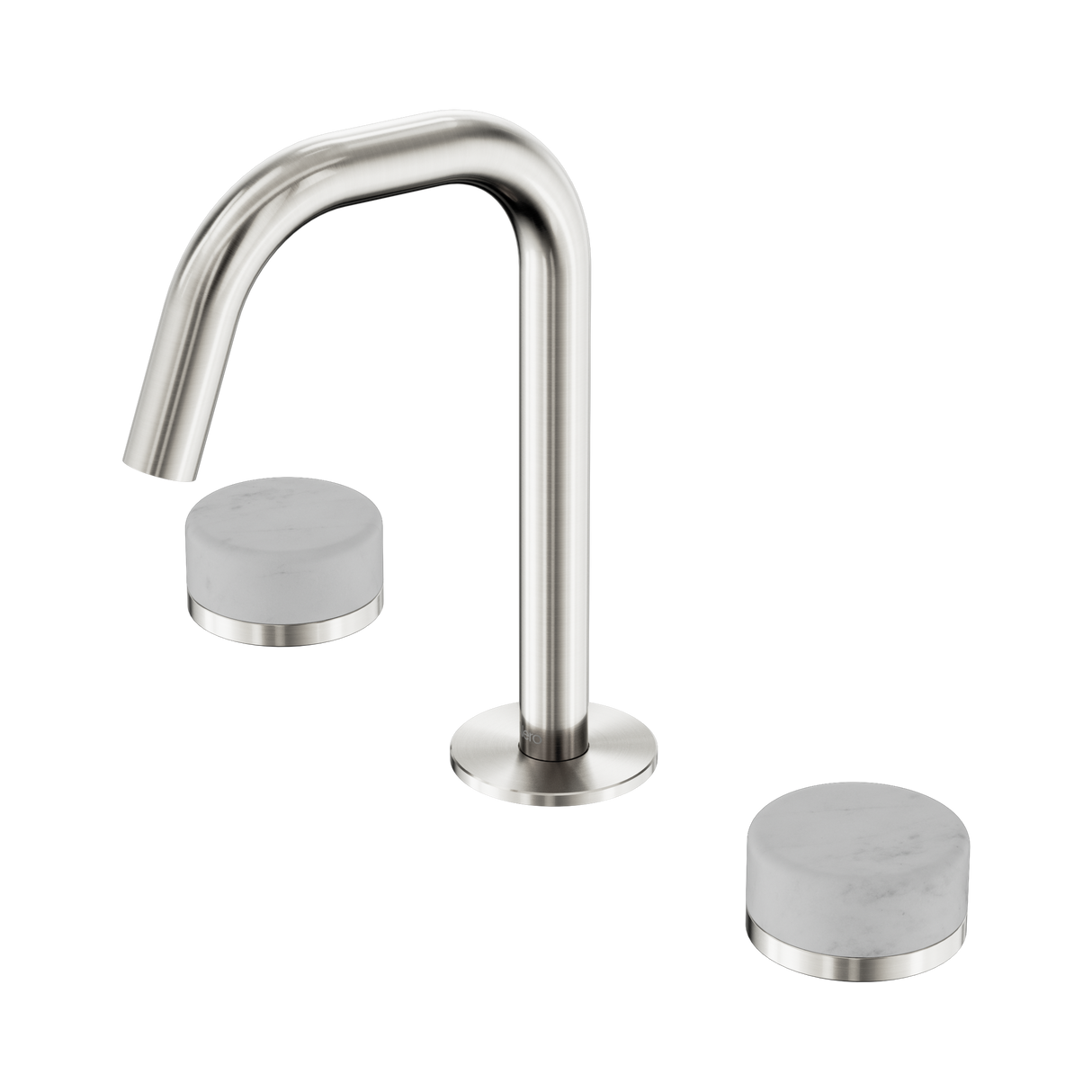 An image of Nero Tapware's Serenity Basin Set Edge Spout With Carrara Handle Brushed Nickel