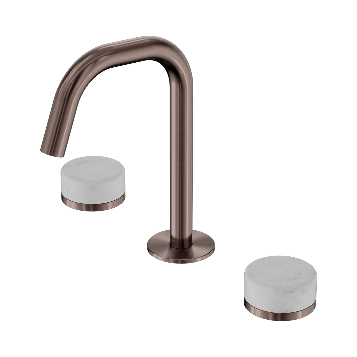 An image of Nero Tapware's Serenity Basin Set Edge Spout With Carrara Handle Brushed Bronze