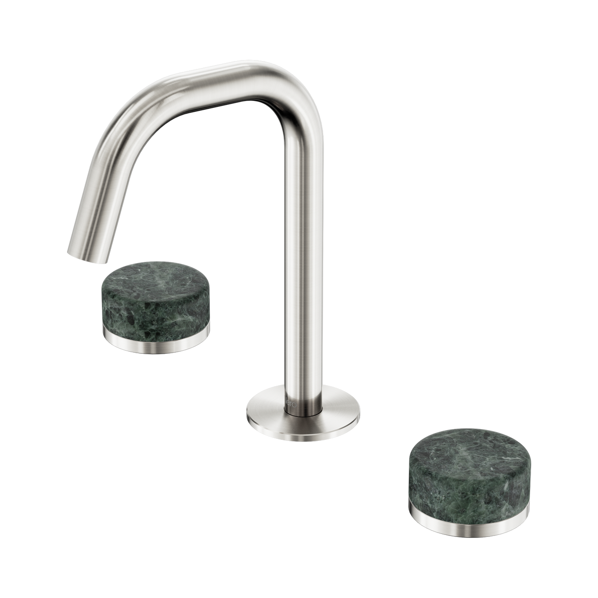 An image of Nero Tapware's Serenity Basin Set Edge Spout With Verde Alpi Handle Brushed Nickel