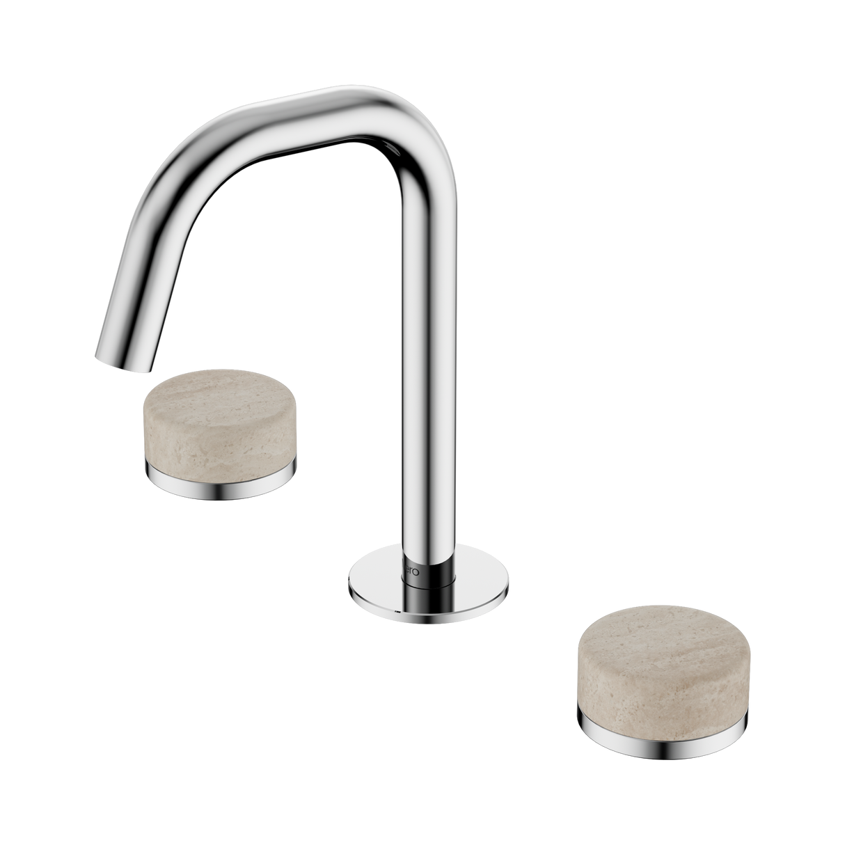 An image of Nero Tapware's Serenity Basin Set Edge Spout With Rome Travertine Handle Chrome
