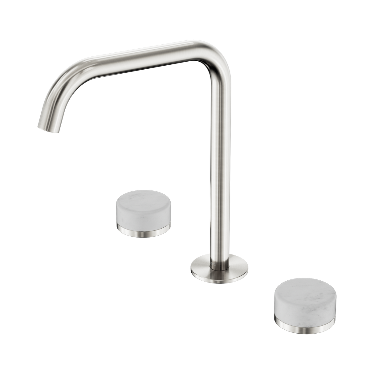 An image of Nero Tapware's Serenity Bath/Kitchen Set Edge Spout With Carrara Handle Brushed Nickel