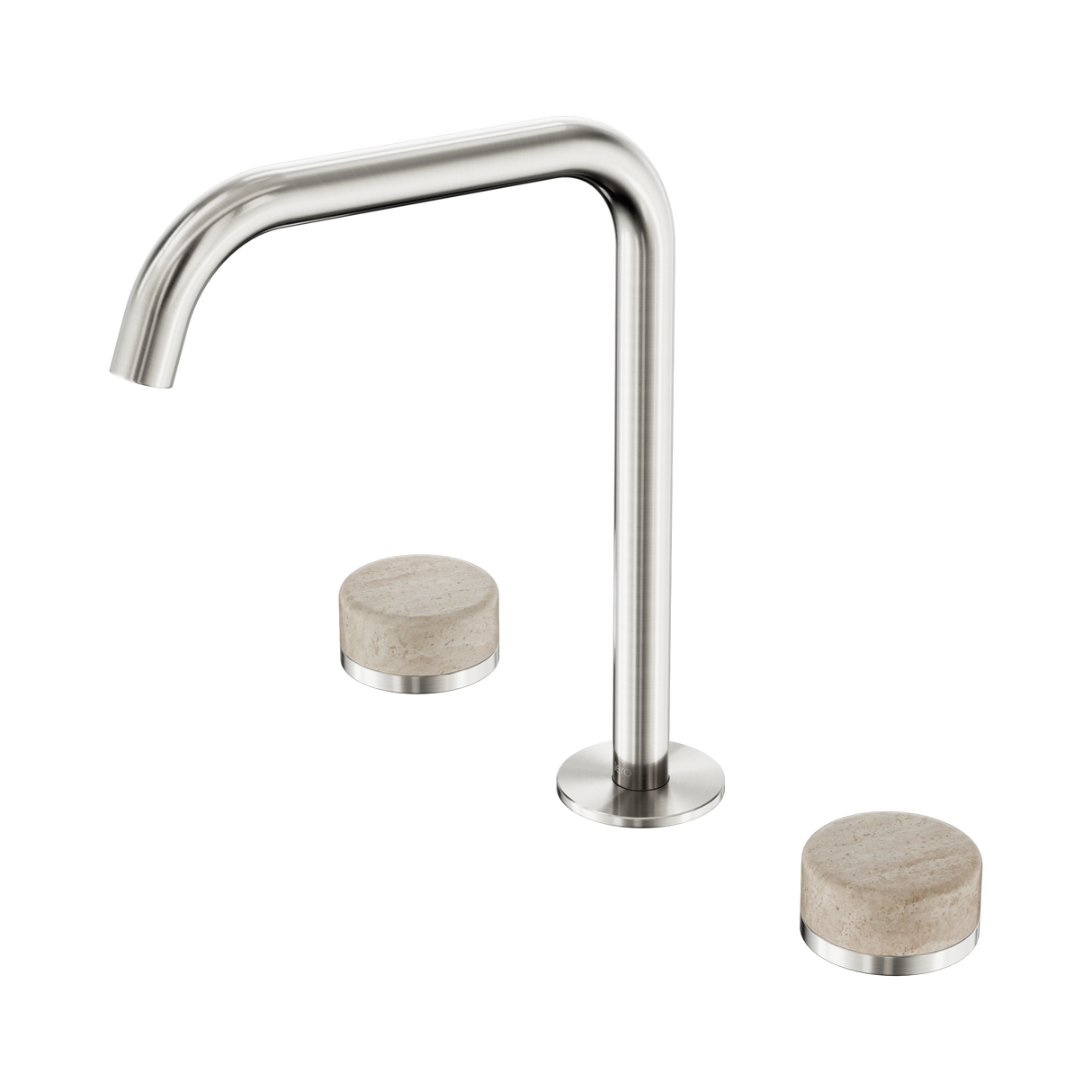An image of Nero Tapware's Serenity Bath/Kitchen Set Edge Spout With Rome Travertine Handle Brushed Nickel