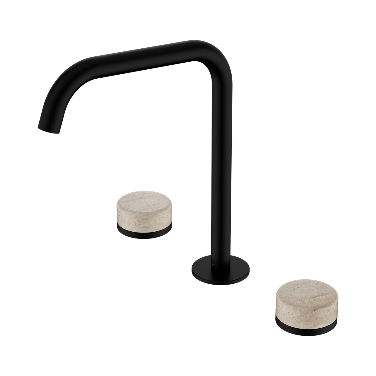 An image of Nero Tapware's Serenity Bath/Kitchen Set Edge Spout With Rome Travertine Handle Matt Black