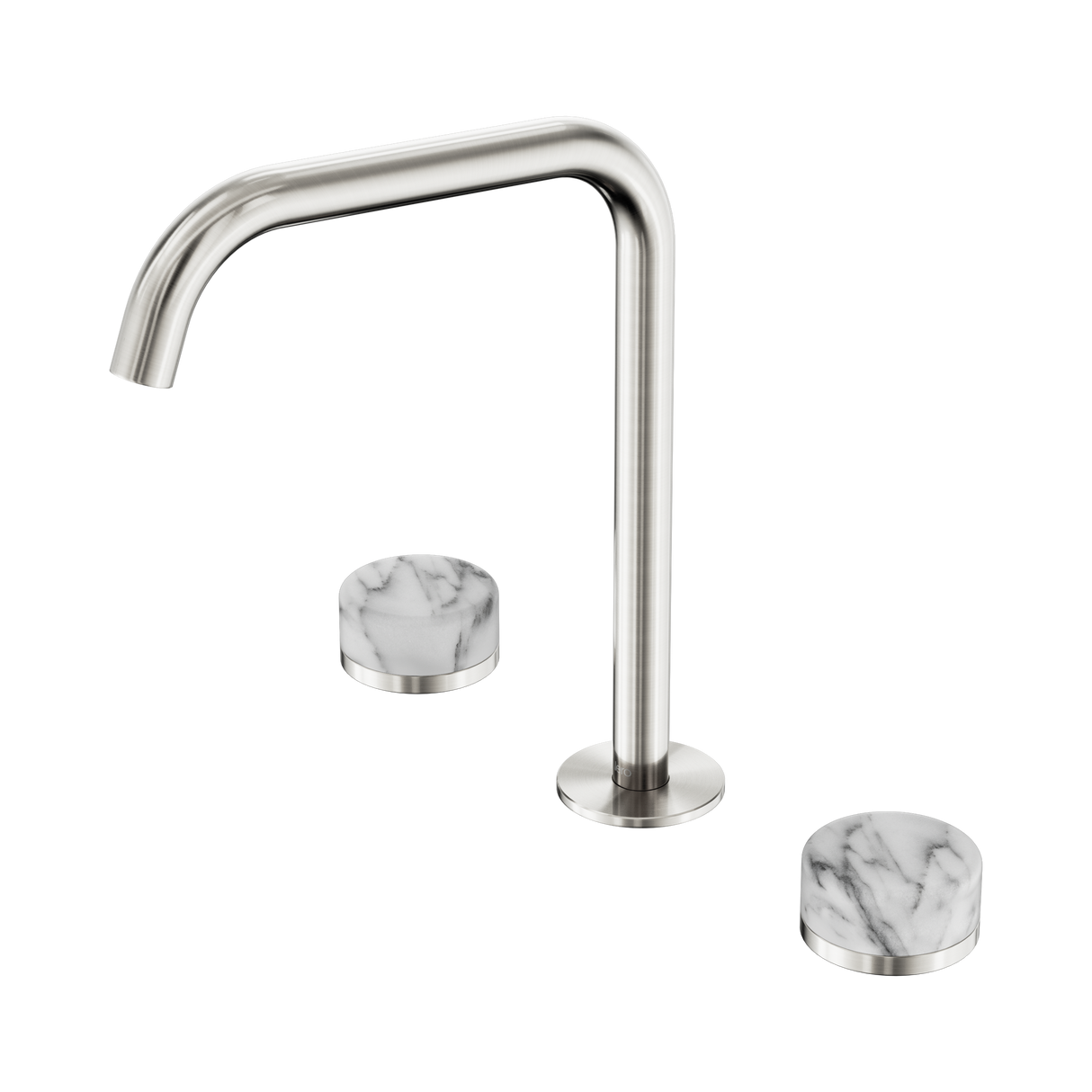 An image of Nero Tapware's Serenity Bath/Kitchen Set Edge Spout With Arabescato Corchia Handle Brushed Nickel