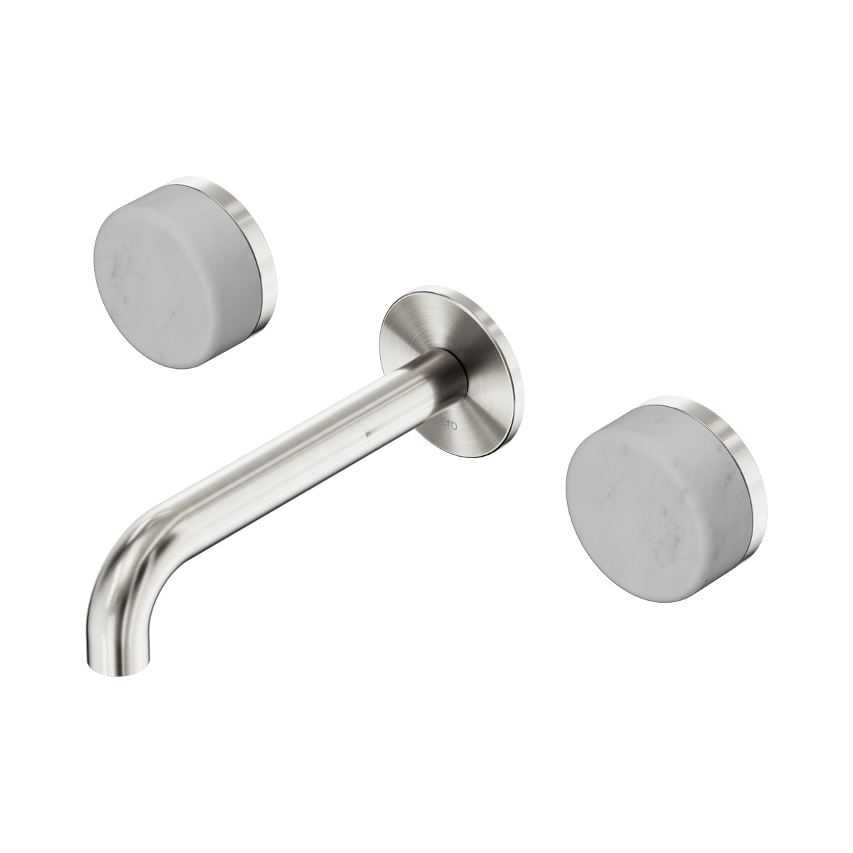 An image of Nero Tapware's Serenity Wall Basin Set 160mm Spout With Carrara Handle Brushed Nickel