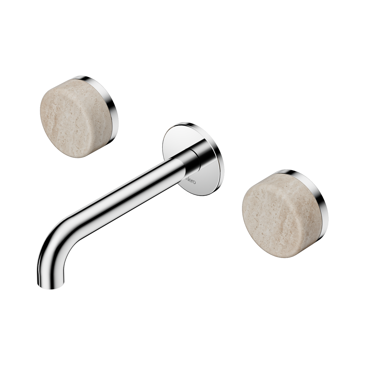 An image of Nero Tapware's Serenity Wall Basin Set 160mm Spout With Rome Travertine Handle Chrome