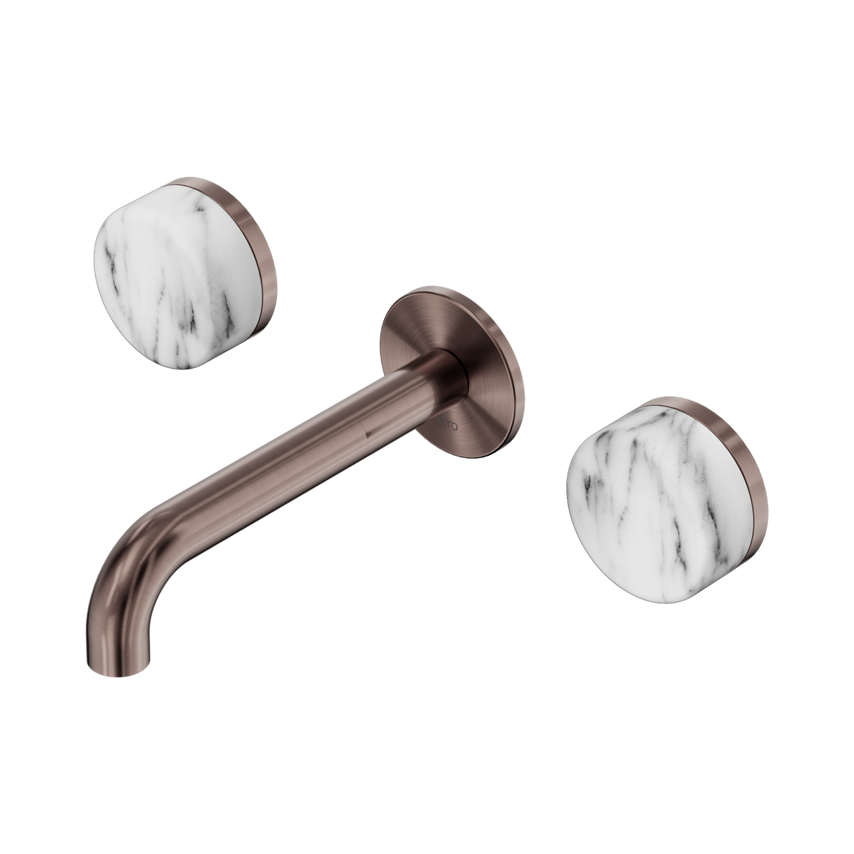 An image of Nero Tapware's Serenity Wall Basin Set 160mm Spout With Arabescato Corchia Handle Brushed Bronze