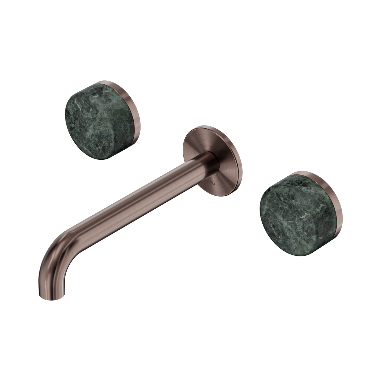 An image of Nero Tapware's Serenity Wall Basin Set 185mm Spout With Verde Alpi Handle Brushed Bronze