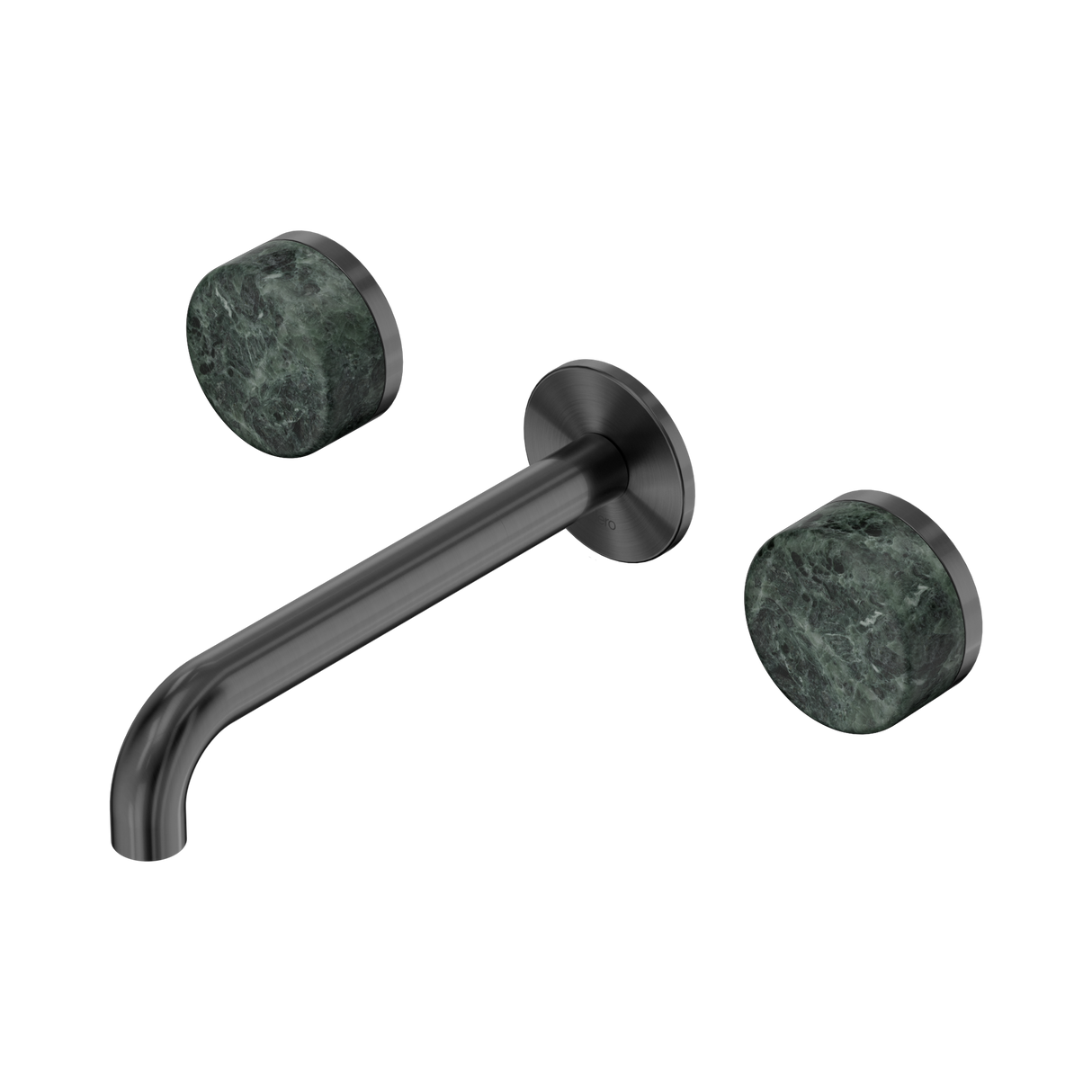 An image of Nero Tapware's Serenity Wall Basin Set 185mm Spout With Verde Alpi Handle Gun Metal