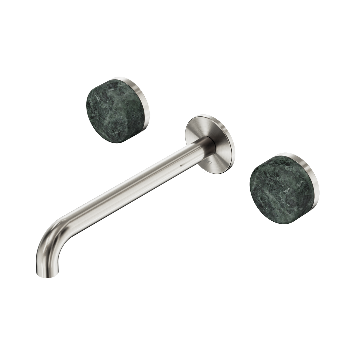 An image of Nero Tapware's Serenity Wall Basin Set 220mm Spout With Verde Alpi Handle Brushed Nickel