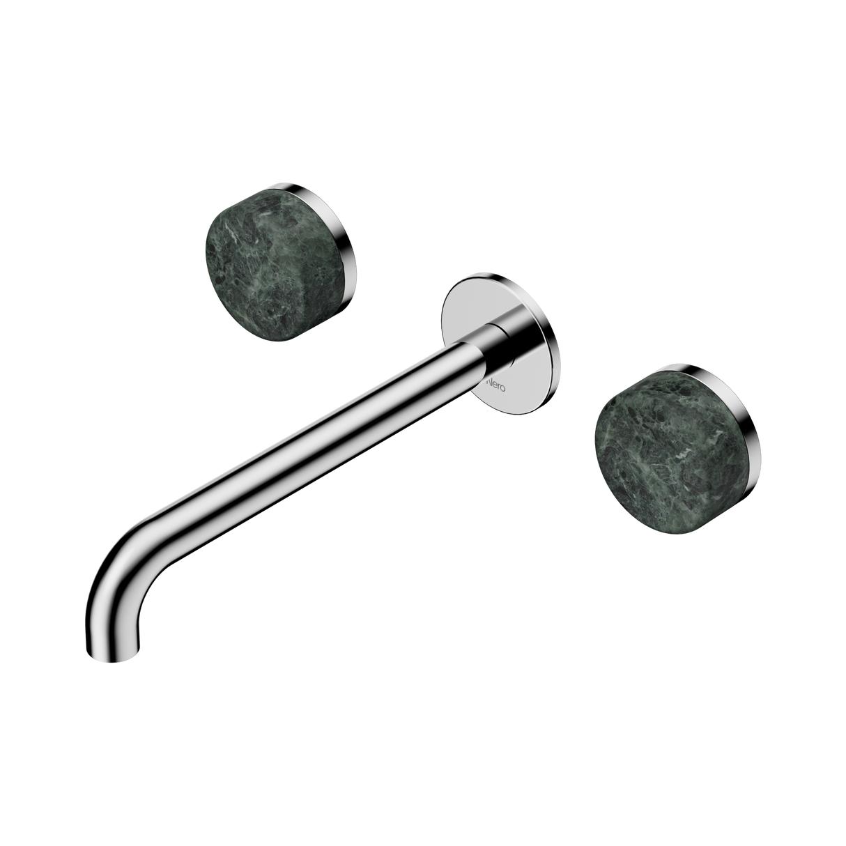 An image of Nero Tapware's Serenity Wall Basin Set 220mm Spout With Verde Alpi Handle Chrome
