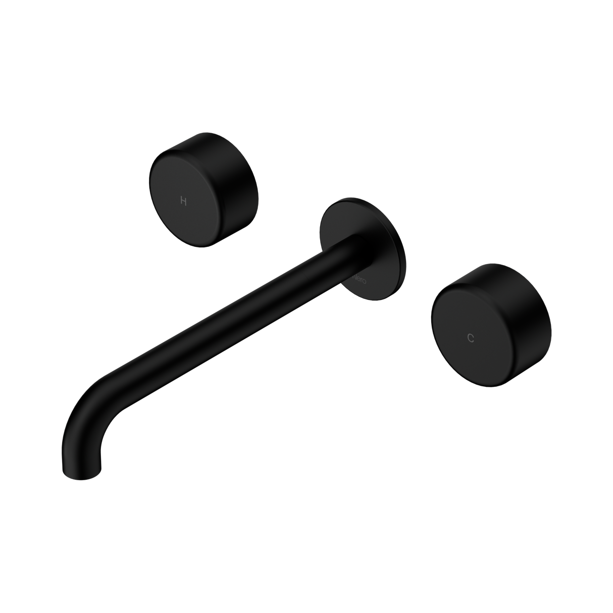 An image of Nero Tapware's Serenity Wall Basin Set 220mm Spout With Metal Handle Matt Black