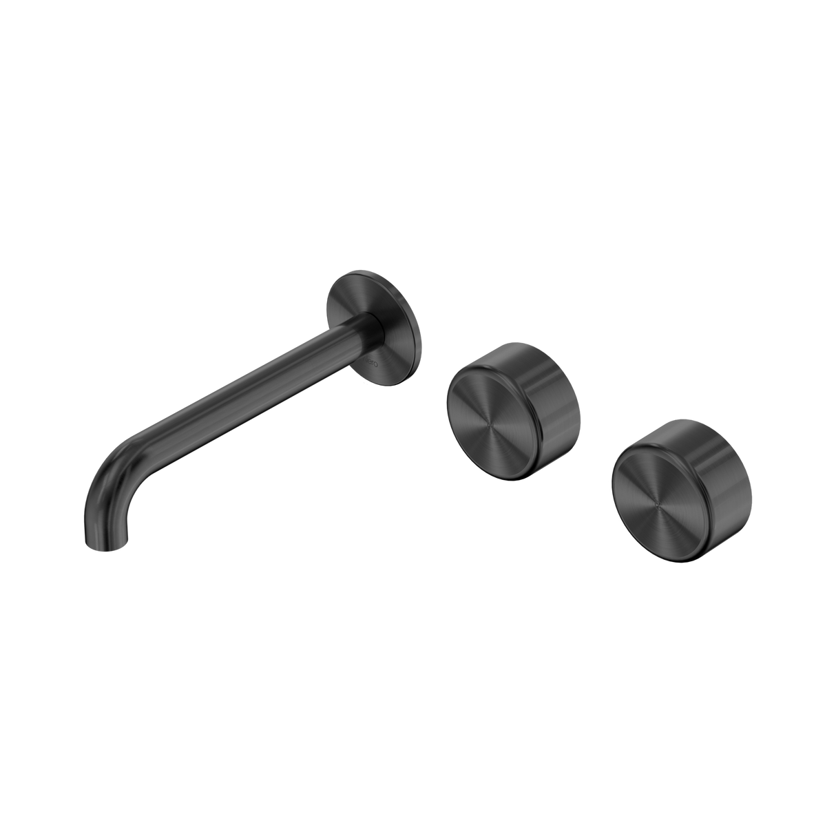 An image of Nero Tapware's Serenity Wall Basin Set 185mm Offset Spout With Metal Handle Gun Metal