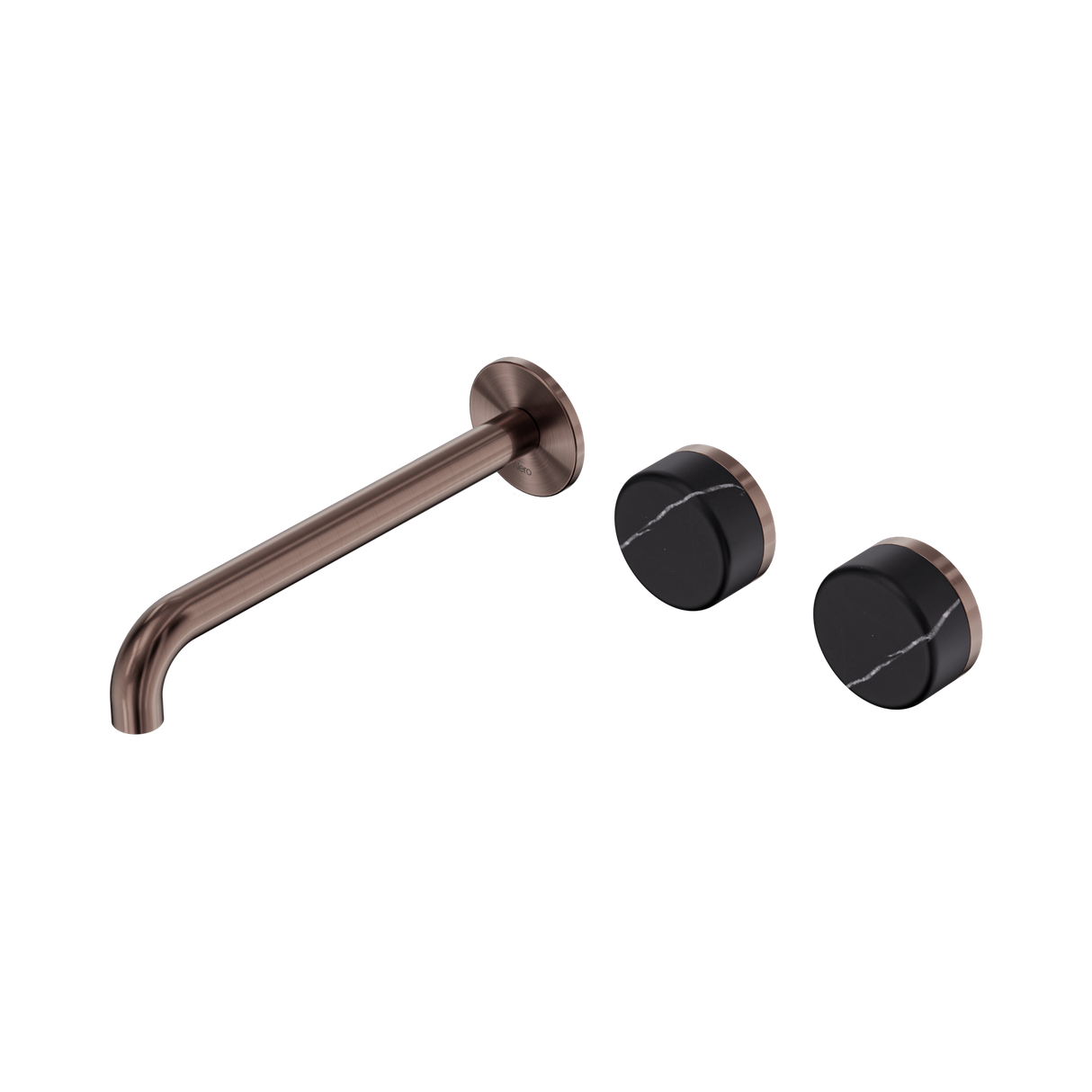 An image of Nero Tapware's Serenity Wall Basin Set 220mm Offset Spout With Carrara Handle Brushed Bronze