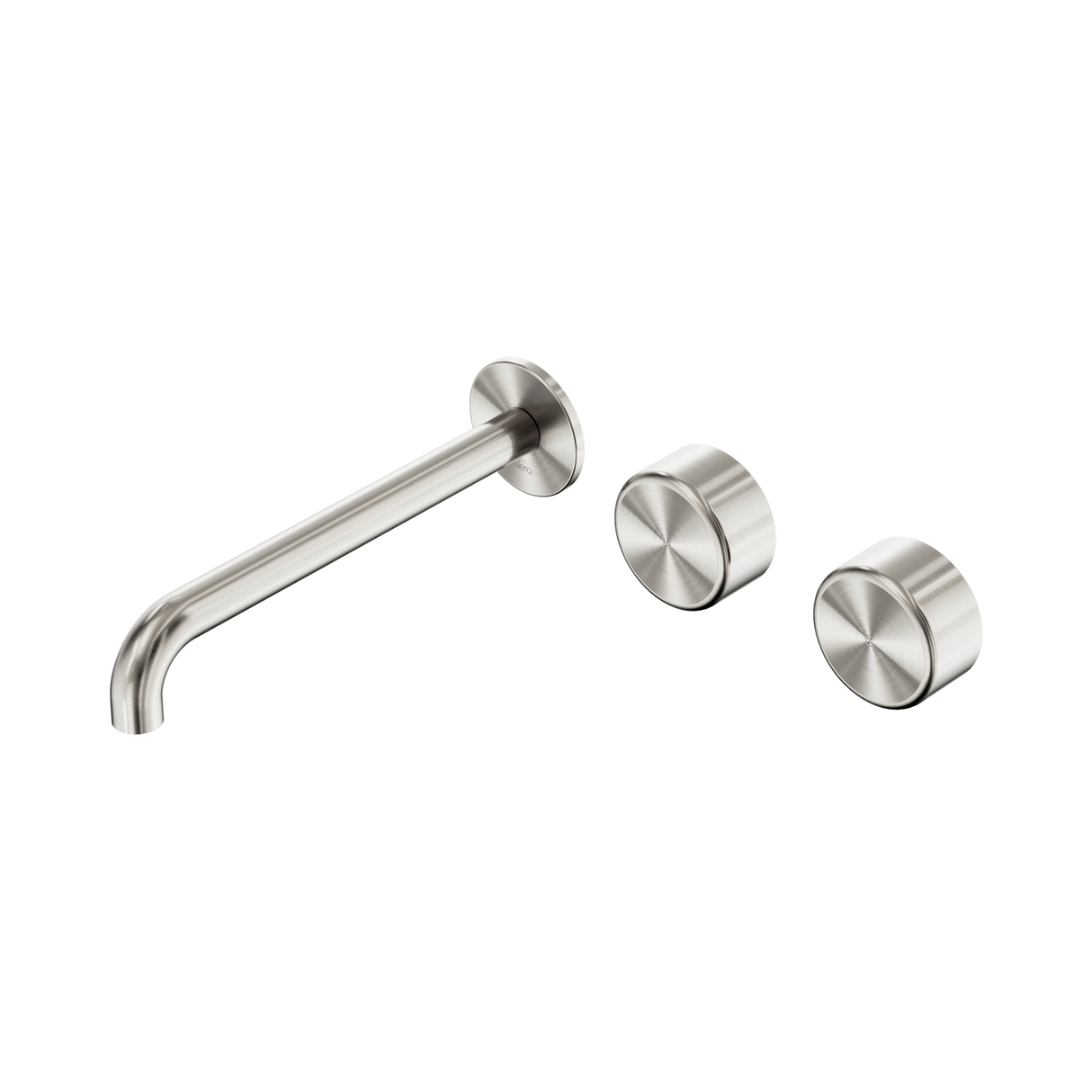 An image of Nero Tapware's Serenity Wall Basin Set 220mm Offset Spout With Metal Handle Brushed Nickel