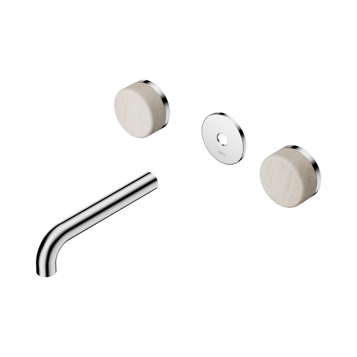 An image of Nero Tapware's Serenity Wall Basin Set 160mm Spout With Rome Travertine Handle Trim Kit Only Chrome