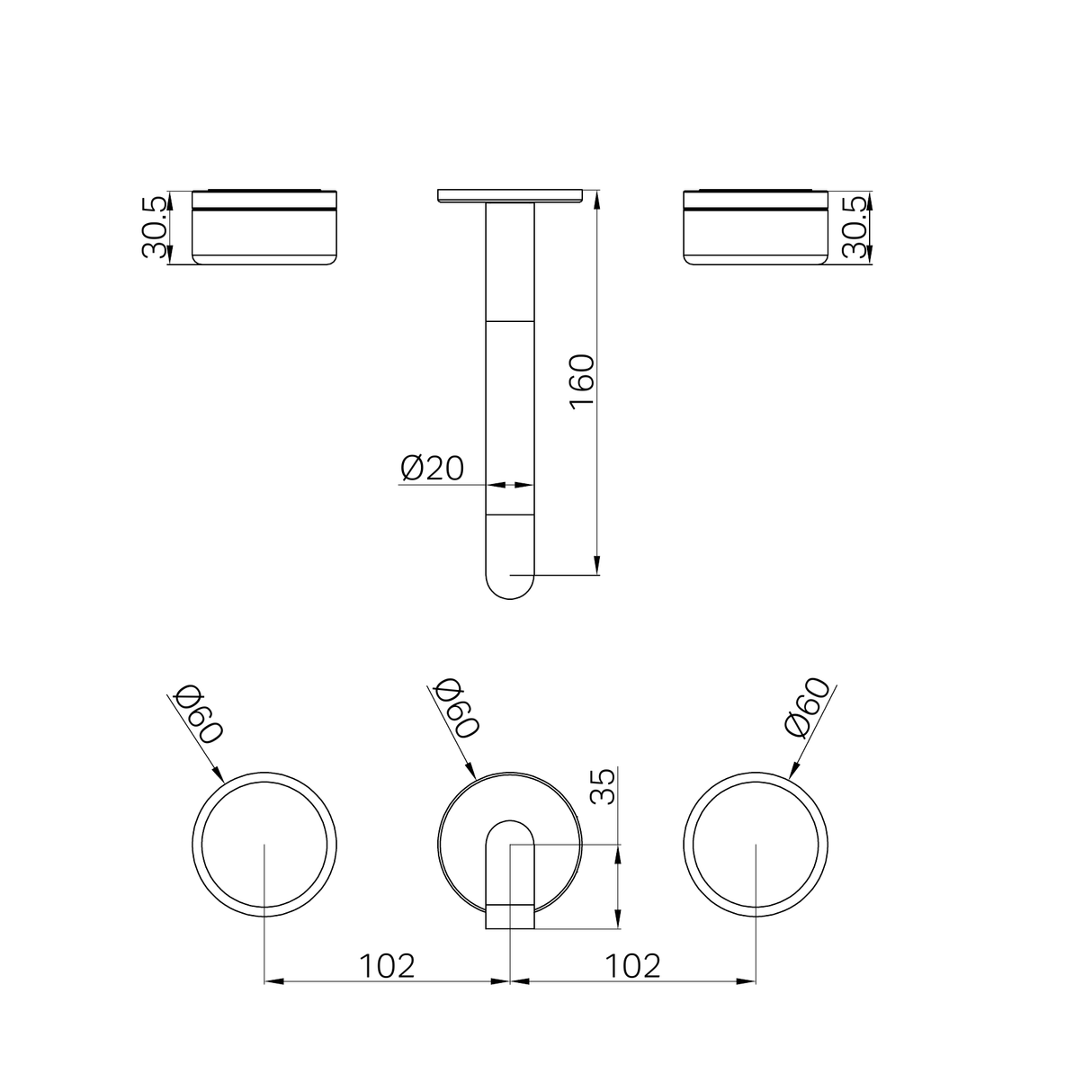 A line drawing of Nero Tapware's Serenity Wall Basin Set 160mm Spout With Rome Travertine Handle Trim Kit Only Gun Metal