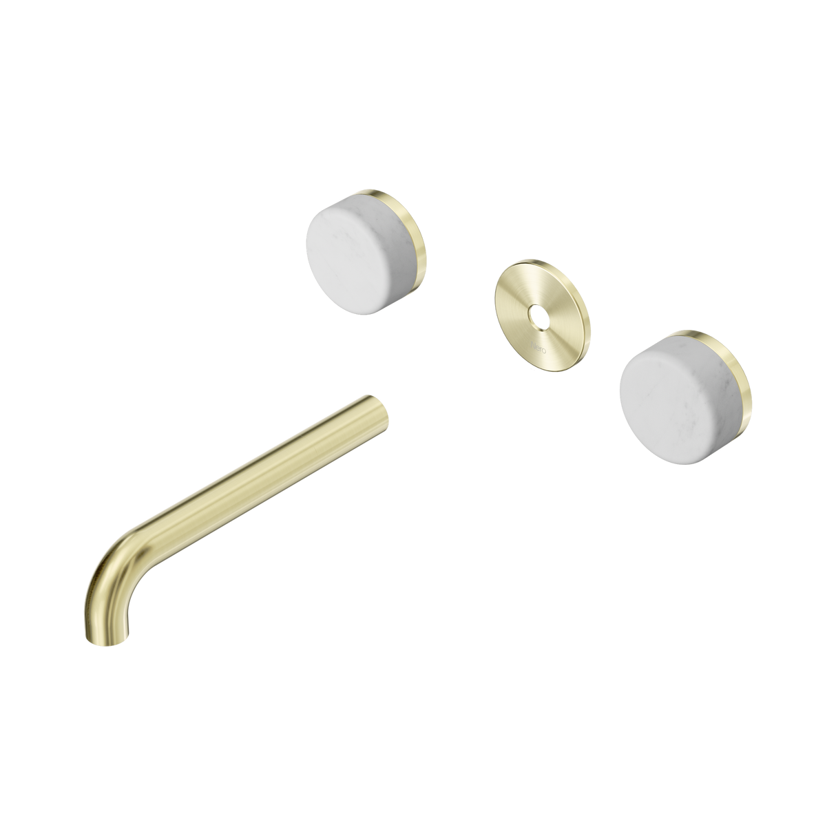 An image of Nero Tapware's Serenity Wall Basin Set 185mm Spout With Carrara Handle Trim Kit Only Brushed Gold
