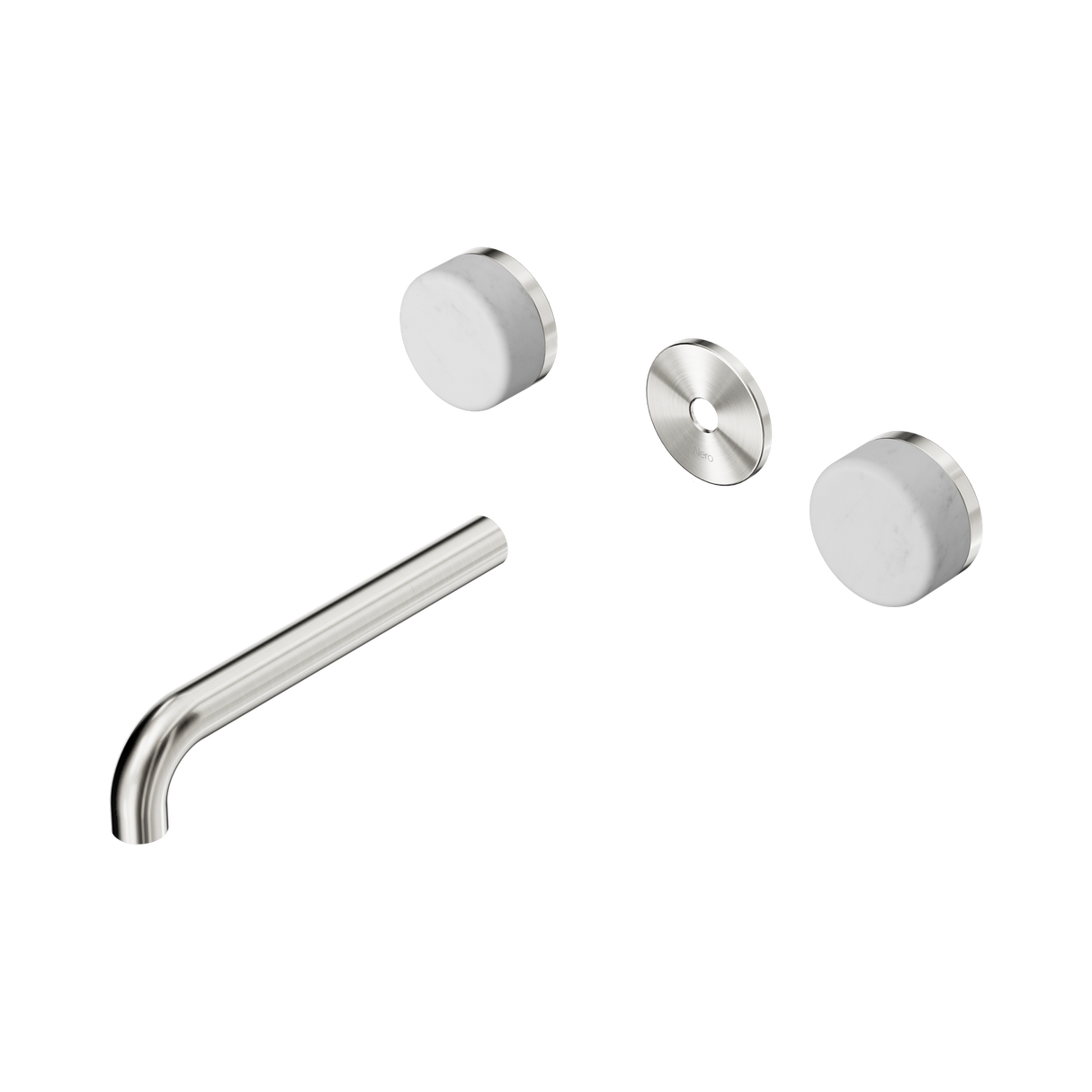 An image of Nero Tapware's Serenity Wall Basin Set 185mm Spout With Carrara Handle Trim Kit Only Brushed Nickel