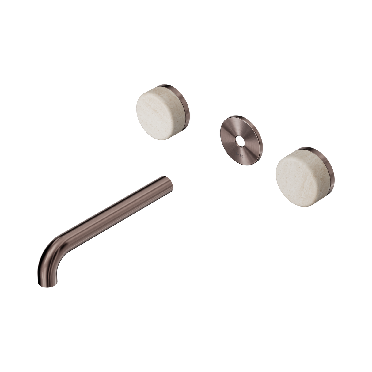 An image of Nero Tapware's Serenity Wall Basin Set 185mm Spout With Rome Travertine Handle Trim Kit Only Brushed Bronze