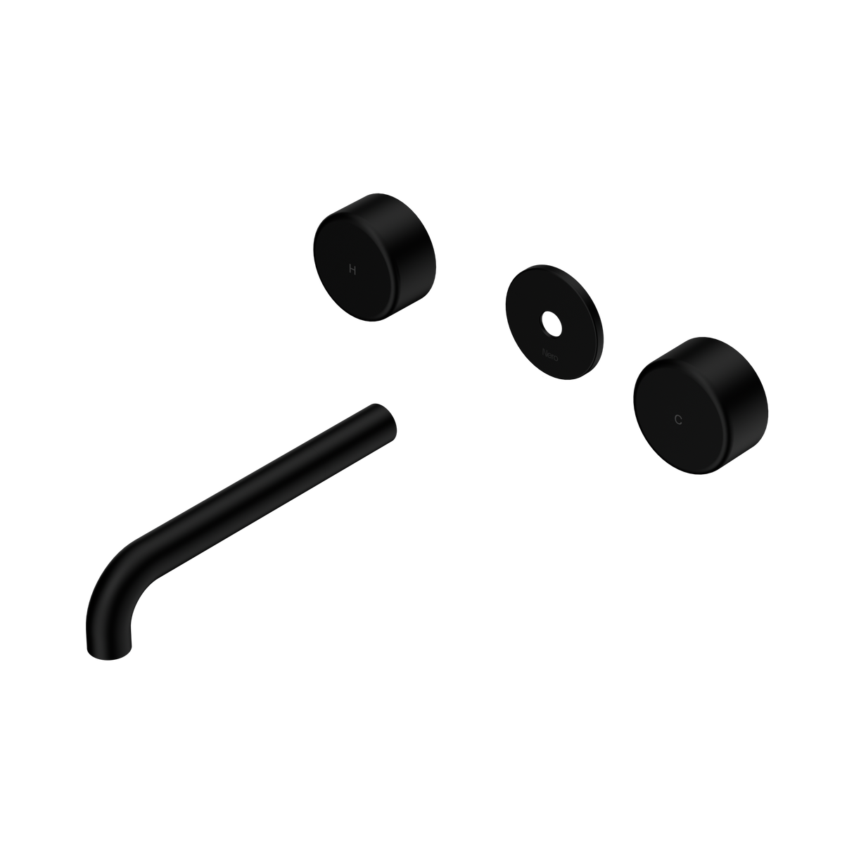 An image of Nero Tapware's Serenity Wall Basin Set 185mm Spout With Metal Handle Trim Kit Only Matt Black