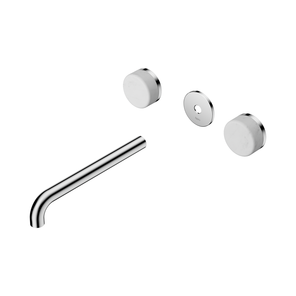An image of Nero Tapware's Serenity Wall Basin Set 220mm Spout With Carrara Handle Trim Kit Only Chrome