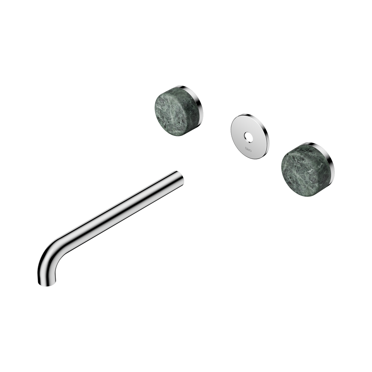An image of Nero Tapware's Serenity Wall Basin Set 220mm Spout With Verde Alpi Handle Trim Kit Only Chrome