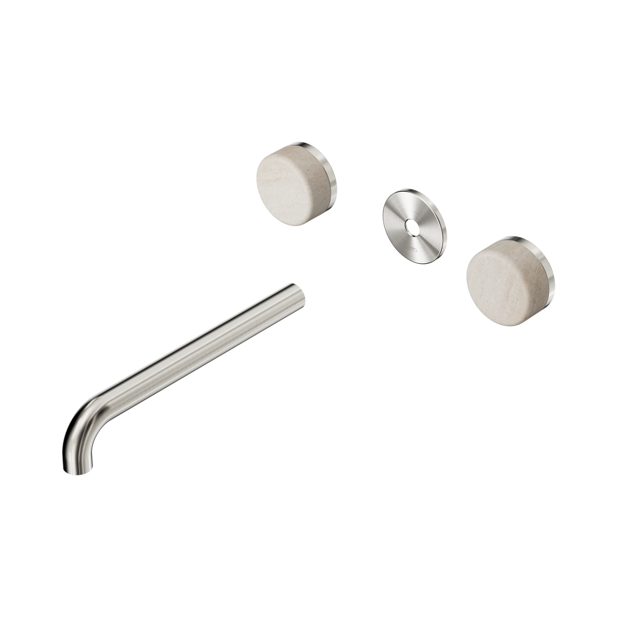An image of Nero Tapware's Serenity Wall Basin Set 220mm Spout With Rome Travertine Handle Trim Kit Only Brushed Nickel