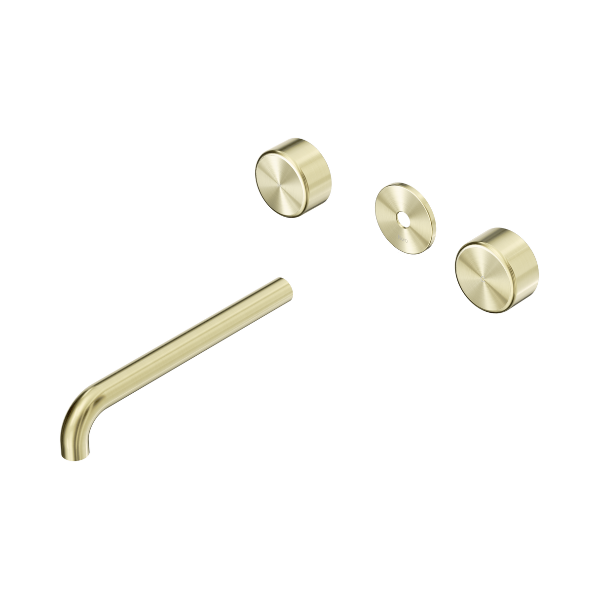 An image of Nero Tapware's Serenity Wall Basin Set 220mm Spout With Metal Handle Trim Kit Only Brushed Gold