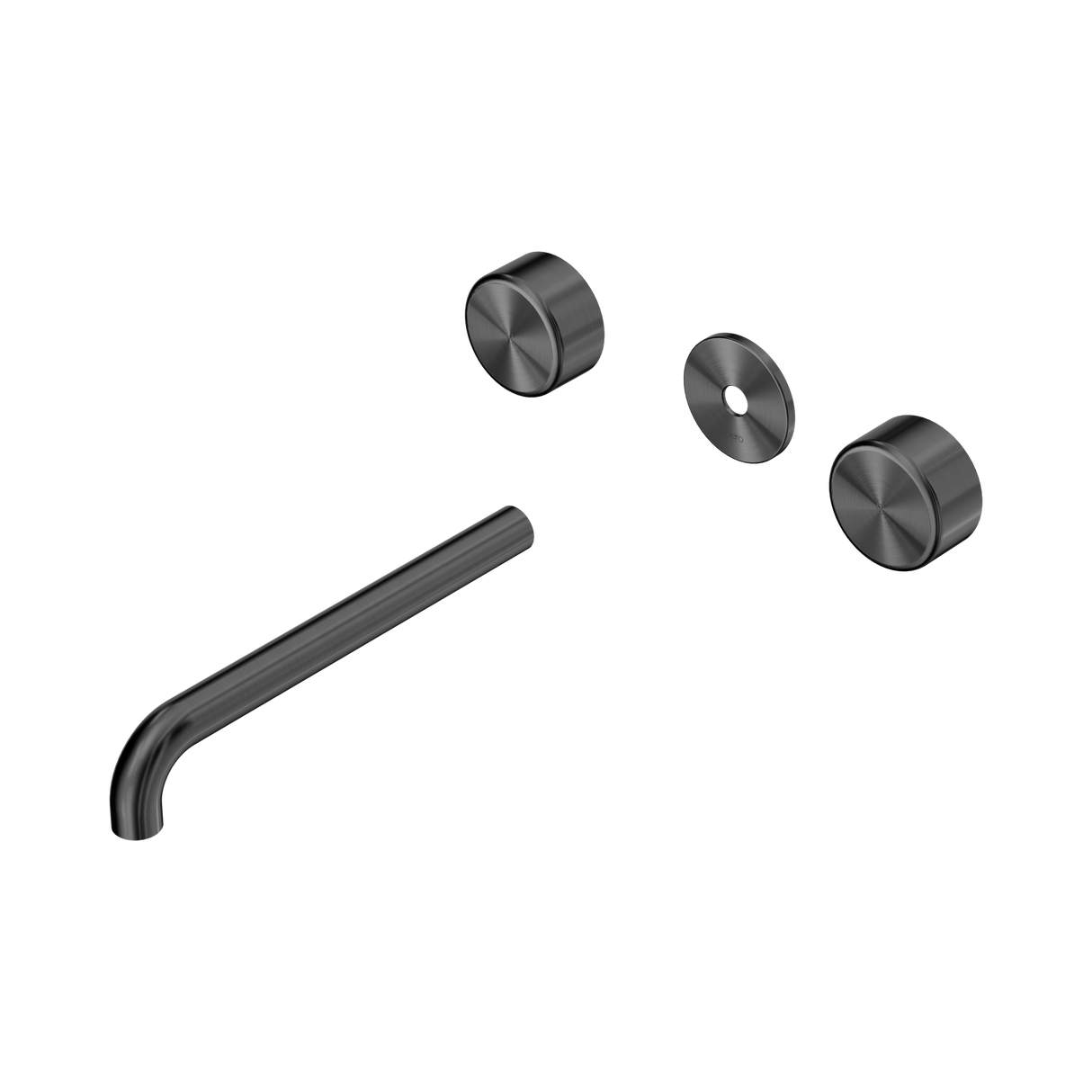 An image of Nero Tapware's Serenity Wall Basin Set 220mm Spout With Metal Handle Trim Kit Only Gun Metal
