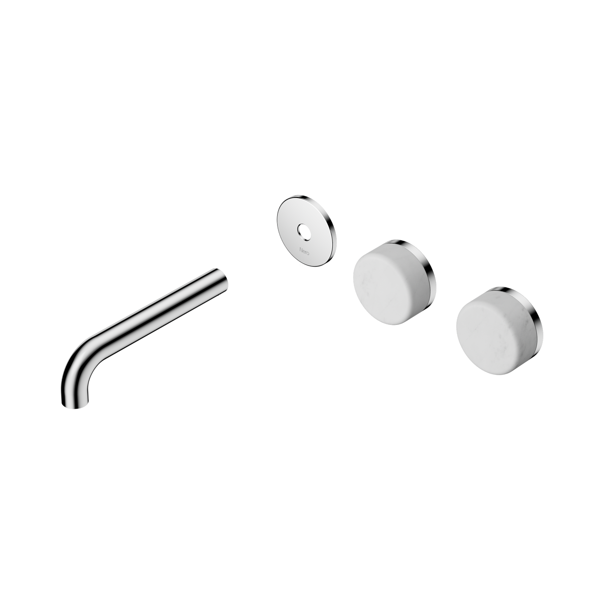 An image of Nero Tapware's Serenity Wall Basin Set 160mm Offset Spout With Carrara Handle Trim Kit Only Chrome