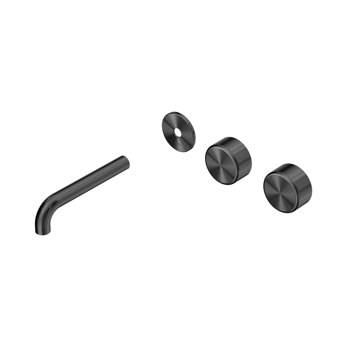 An image of Nero Tapware's Serenity Wall Basin Set 160mm Offset Spout With Metal Handle Trim Kit Only Gun Metal