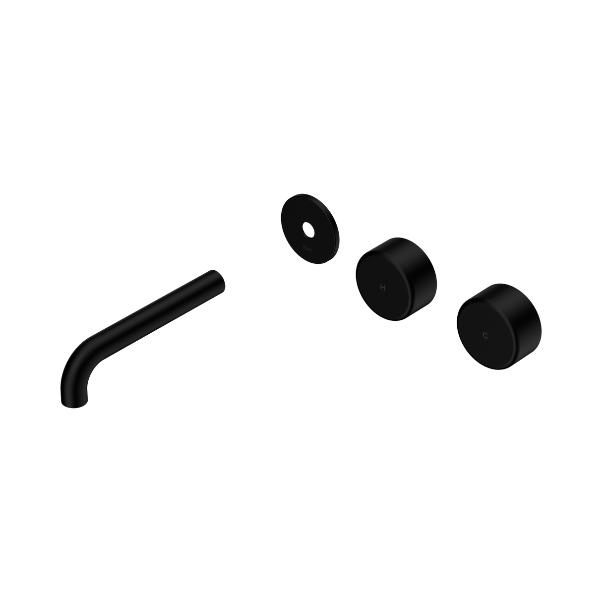 An image of Nero Tapware's Serenity Wall Basin Set 160mm Offset Spout With Metal Handle Trim Kit Only Matt Black