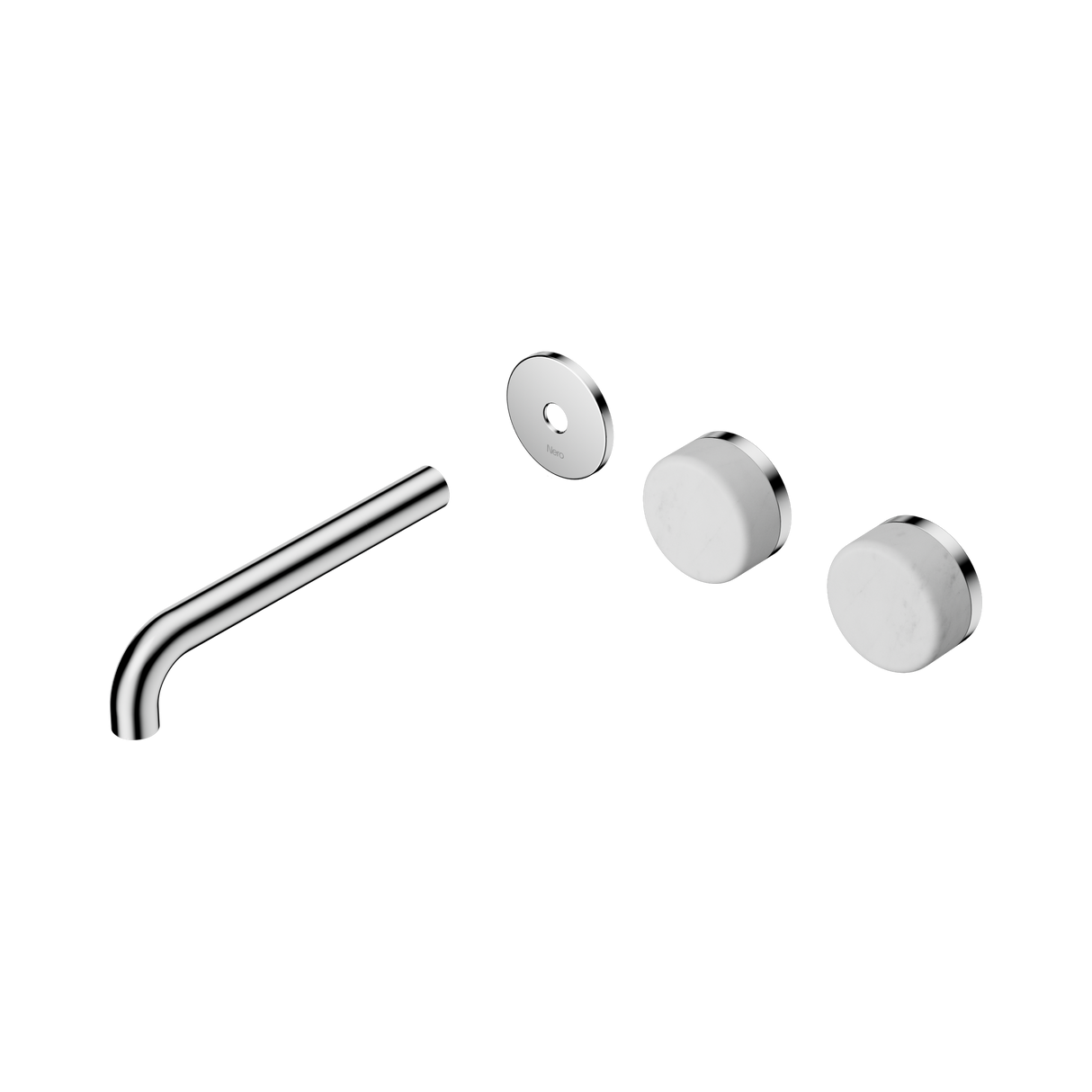 An image of Nero Tapware's Serenity Wall Basin Set 185mm Offset Spout With Carrara Handle Trim Kit Only Chrome