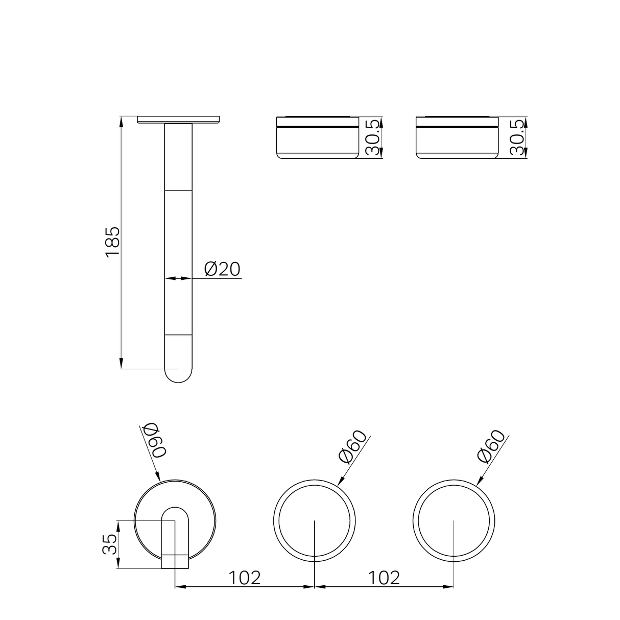 A line drawing of Nero Tapware's Serenity Wall Basin Set 185mm Offset Spout With Carrara Handle Trim Kit Only Chrome