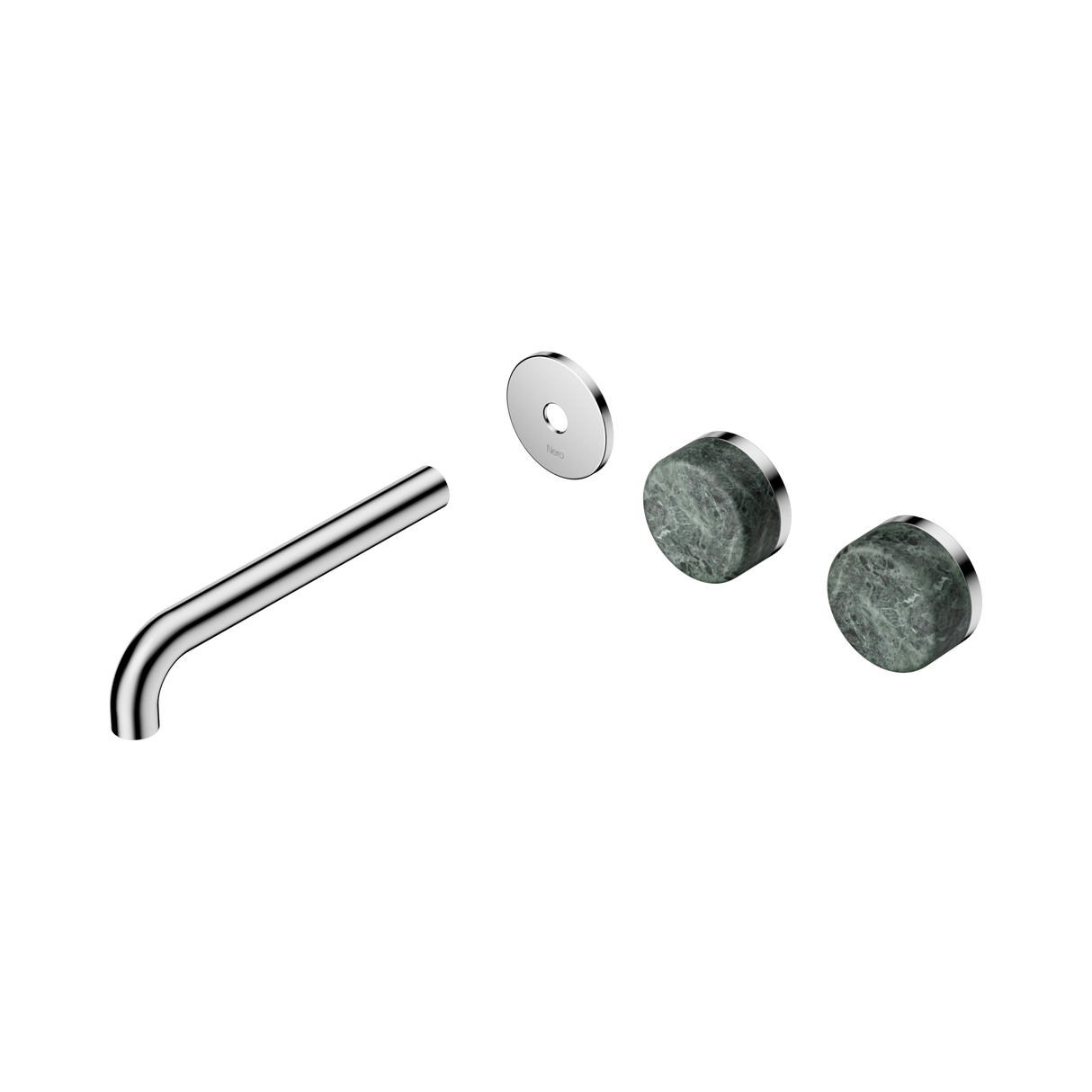 An image of Nero Tapware's Serenity Wall Basin Set 185mm Offset Spout With Verde Alpi Handle Trim Kit Only Chrome