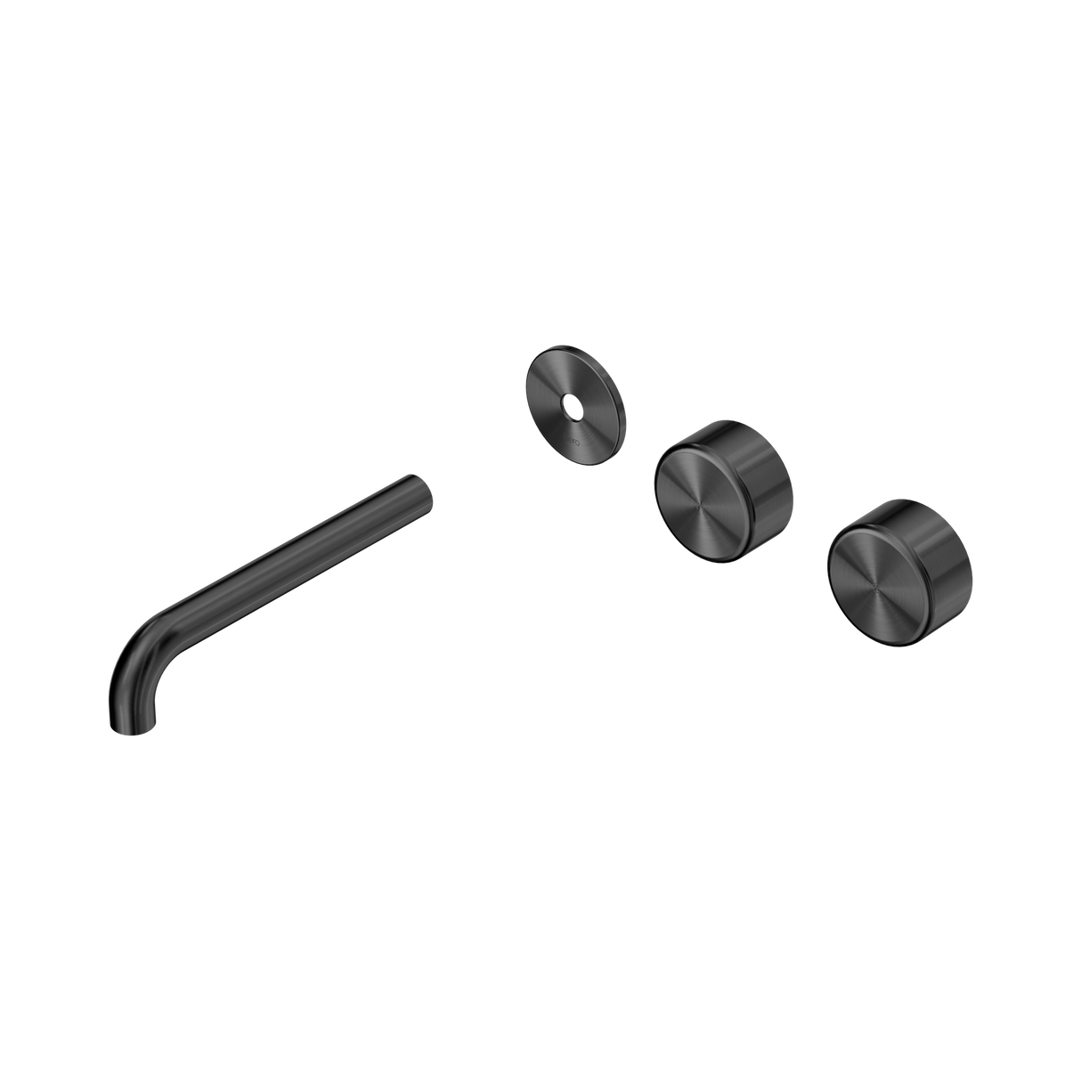 An image of Nero Tapware's Serenity Wall Basin Set 185mm Offset Spout With Metal Handle Trim Kit Only Gun Metal
