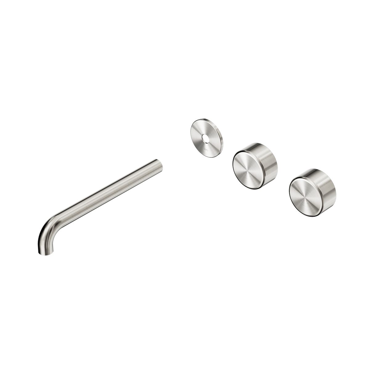 An image of Nero Tapware's Serenity Wall Basin Set 220mm Offset Spout With Metal Handle Trim Kit Only Brushed Nickel