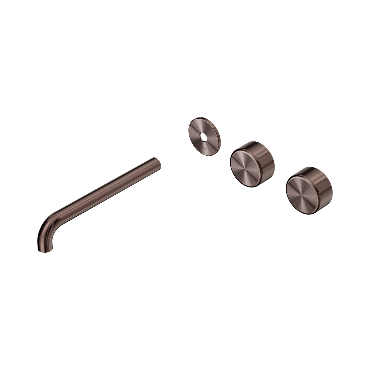 An image of Nero Tapware's Serenity Wall Basin Set 220mm Offset Spout With Metal Handle Trim Kit Only Brushed Bronze