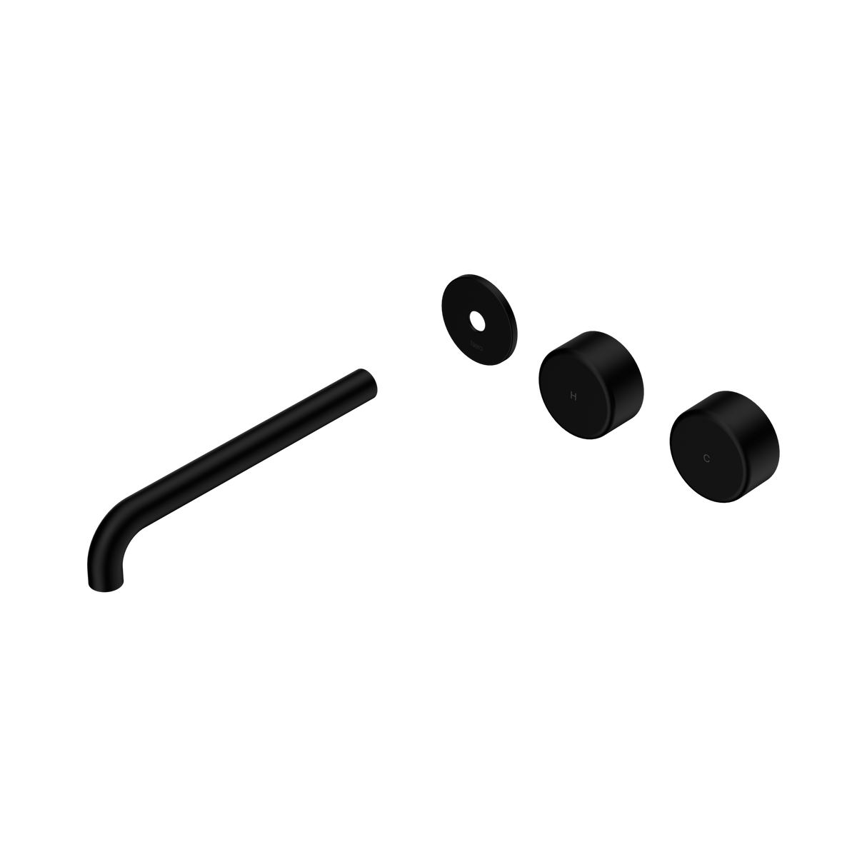 An image of Nero Tapware's Serenity Wall Basin Set 220mm Offset Spout With Metal Handle Trim Kit Only Matt Black