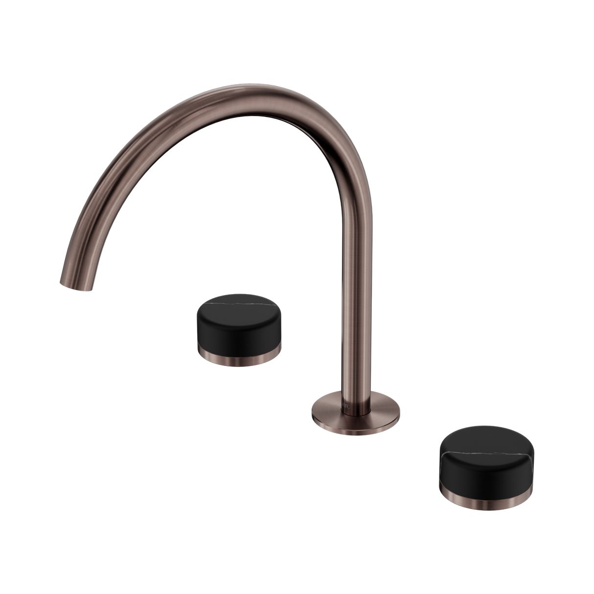 An image of Nero Tapware's Serenity Bath/Kitchen Set Arc Spout With Marquina Black Handle Brushed Bronze