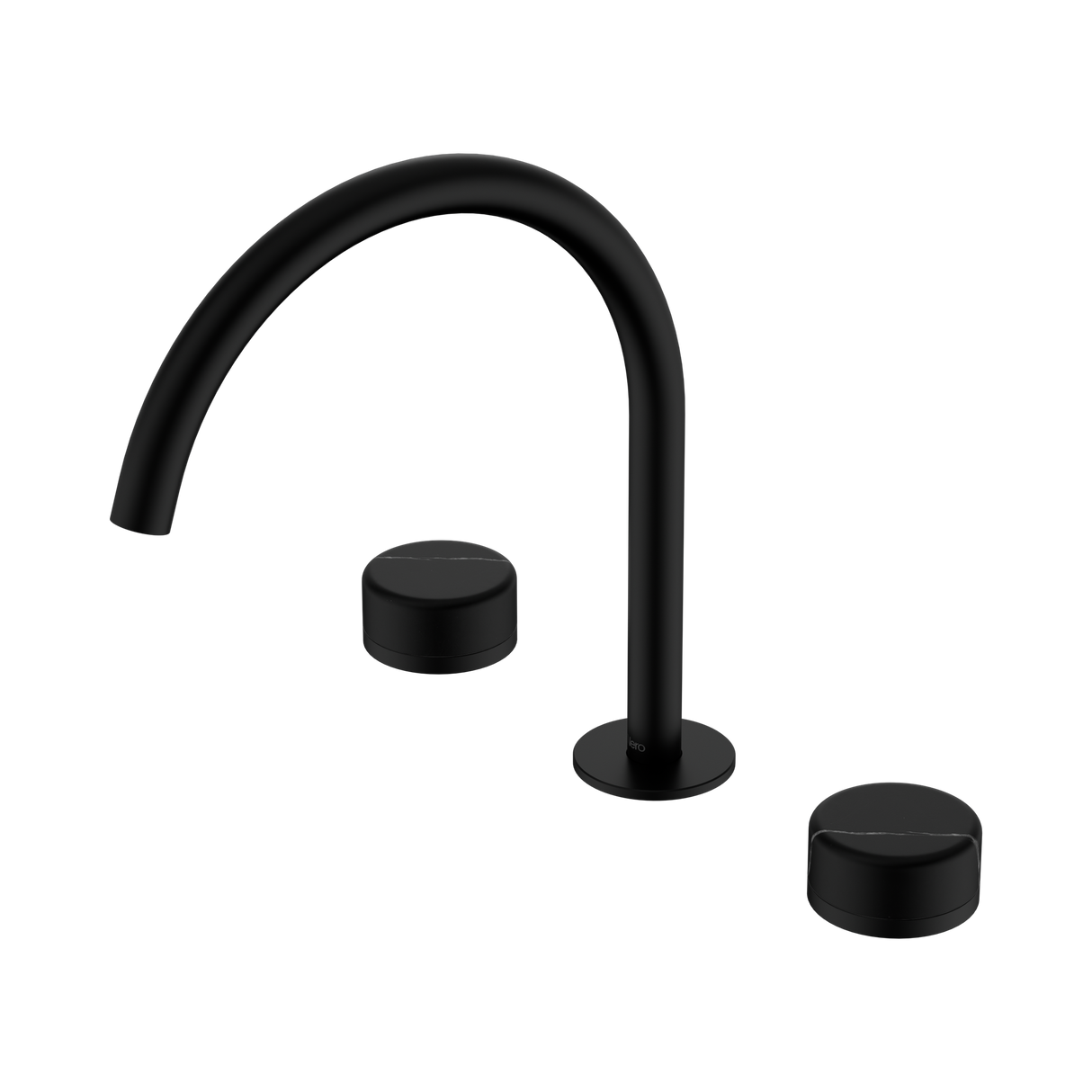 An image of Nero Tapware's Serenity Bath/Kitchen Set Arc Spout With Marquina Black Handle Matt Black