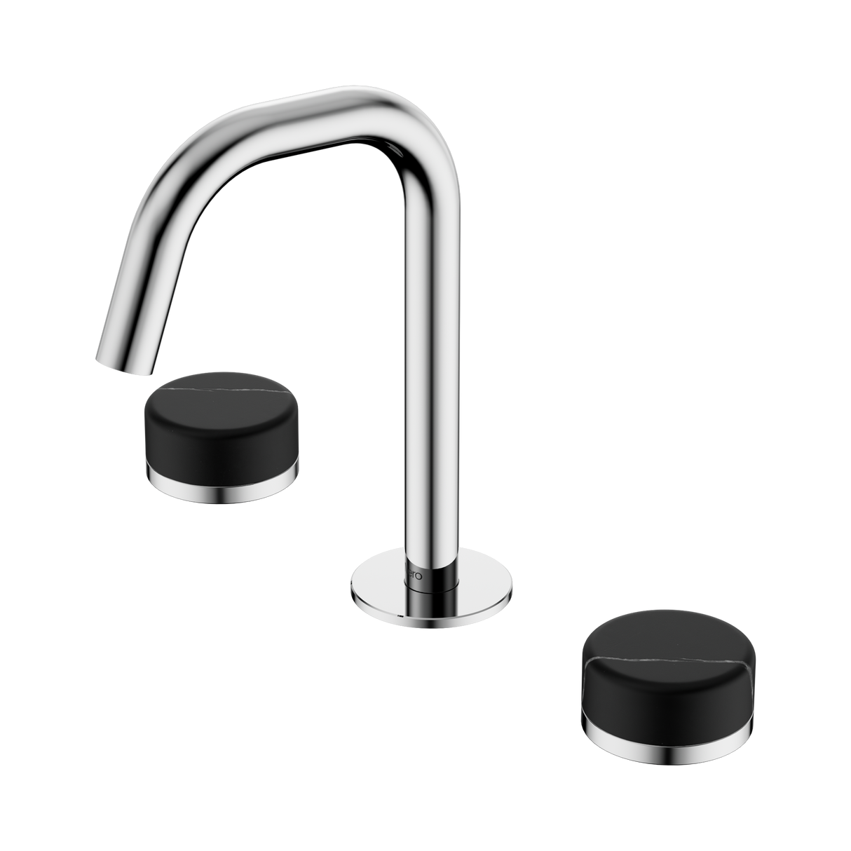 An image of Nero Tapware's Serenity Basin Set Edge Spout With Marquina Black Handle Chrome